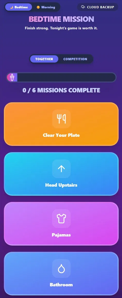 Checklist of bedtime missions