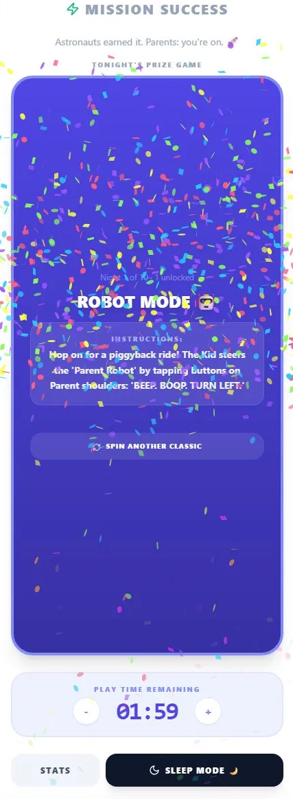 Unlocked parent game with confetti